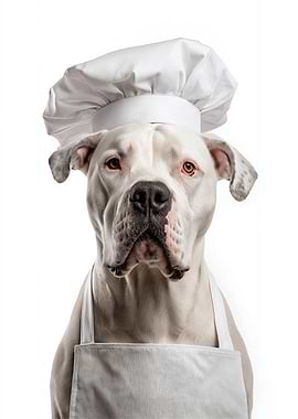 Chef Dogo Argentino in Chef Hat and Apron