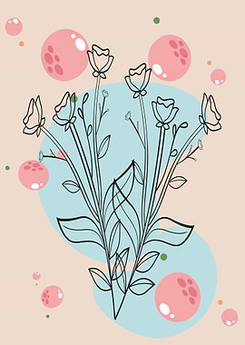 Floral illustration with pink bubbles