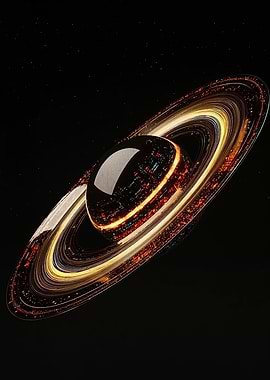 Futuristic Planet with City Rings
