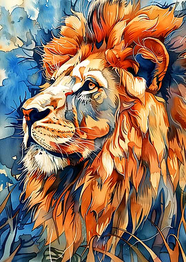 Watercolor Lion Portrait