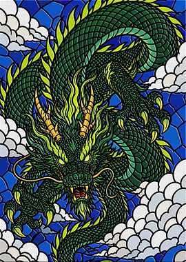 Green Dragon in Clouds