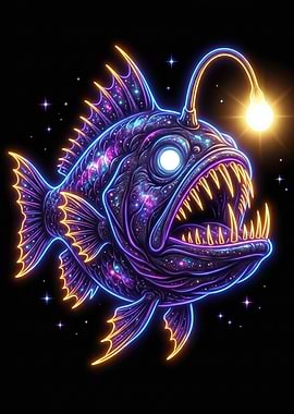 Cosmic Anglerfish Neon Art
