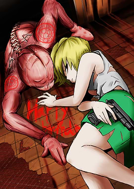 Horror Scene with Monster and Girl silent hill