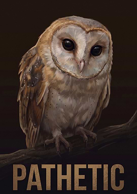 Barn Owl with 'Pathetic' Text
