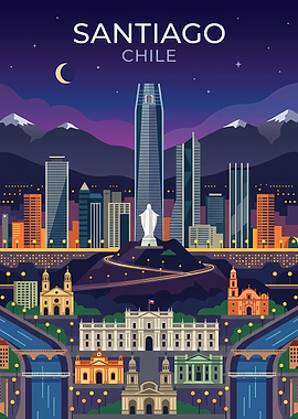 Santiago Chile Skyline at Night