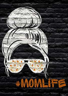 Mom Life Graffiti Art on a dark Brick Wall metal displate artwork