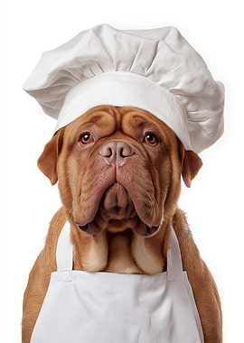 Chef Dogues de Bordeaux wearing a chef hat and apron