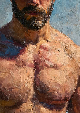 Bearded Man Torso Oil Painting