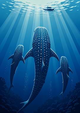Whale Sharks and Boat In Saleh Bay