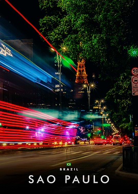 Sao Paulo Night Cityscape with Light Trails