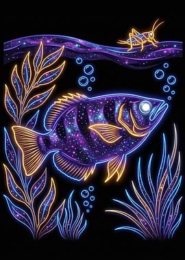 Neon Galaxy Fish and Grasshopper