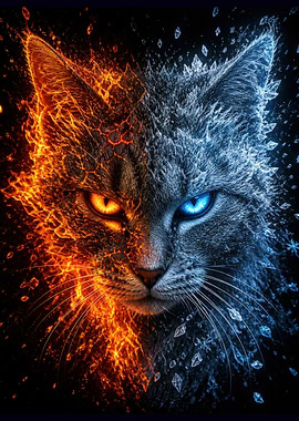 Fiery and Icy Cat Portrait