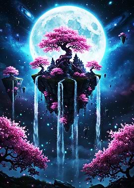 Celestial Sakura Island – Floating Fantasy World Wall Art