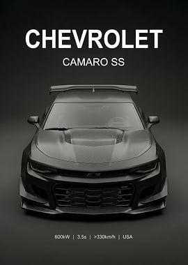 matte black Chevrolet Camaro SS car poster