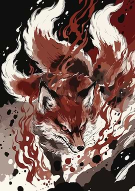 Fiery Nine-Tailed Fox Fantasy Art