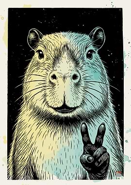 Capybara Making Peace Sign