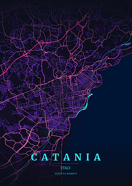 Catania Italy Map Art