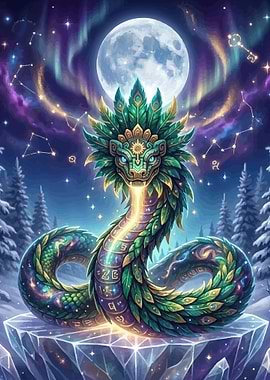 Mythical Serpent Under the Moon