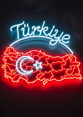 Turkey Neon Sign Map Glow as background