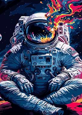 Astronaut in Space with Colorful Explosion