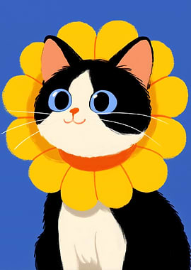 Cute Cat with Sunflower Collar