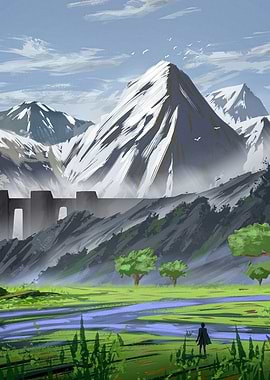 Fantasy Landscape with Mountains and River