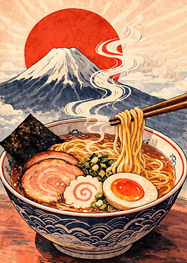 Ramen Bowl with Mount Fuji