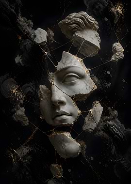 Fragmented Marble Face with Gold Veins