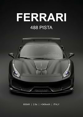 matte black Ferrari 488 Pista race car poster