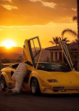 Yellow Lamborghini at Sunset