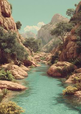 Desert Oasis River Landscape