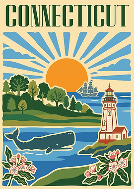 Connecticut Vintage Travel Poster