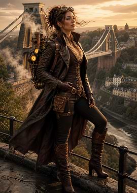 Steampunk Woman Over Clifton Suspension Bridge