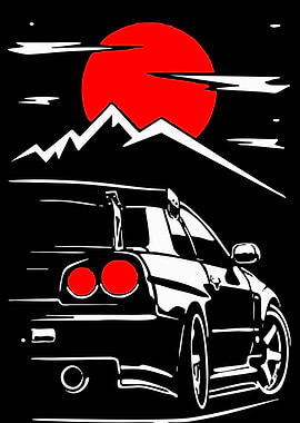 JDM Car Racing at Sunset