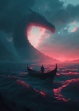 Dragon Overlooking a Lone Boat