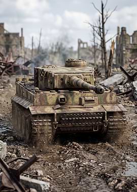 Tiger Tank in Ruined City