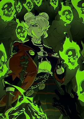 Anime Character with Green Skulls