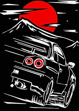 Sports Car Racing at Sunset