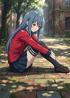 Sad Anime Girl in School Uniform