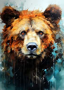Watercolor Grizzly Bear Portrait