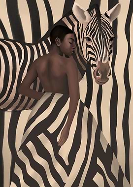 Woman and Zebra in Bold Stripes