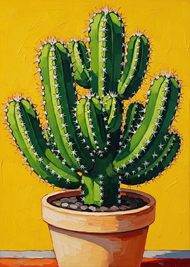 Vibrant Cactus Painting in a Pot
