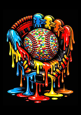Colorful Baseball Glove Poster, Abstract Sports Wall Art, Drip Paint Baseball Print