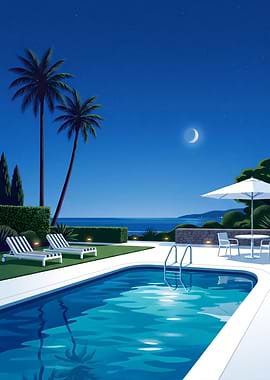 Nighttime Poolside Oasis by the Sea