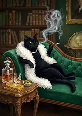 Sophisticated Black Cat Smoking
