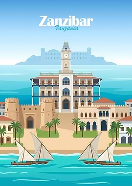 Zanzibar Cityscape with Dhows
