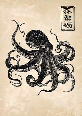 Octopus with Japanese Text