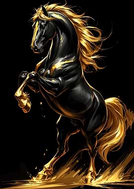 Majestic Black and Gold Horse
