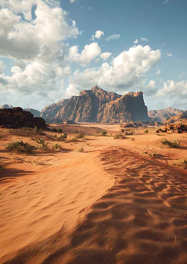 Desert Landscape with Mountains and Dunes