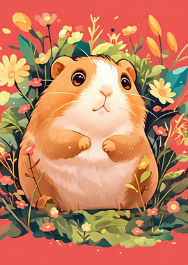 Cute Guinea Pig in Flowers